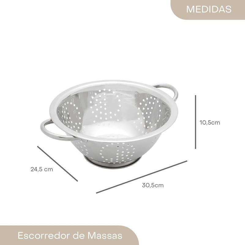 Escorredor de Massas de Aço Inox Prime Lyor Prata 24Cm