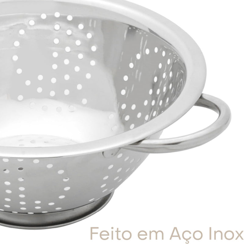 Escorredor de Massas de Aço Inox Prime Lyor Prata 24Cm