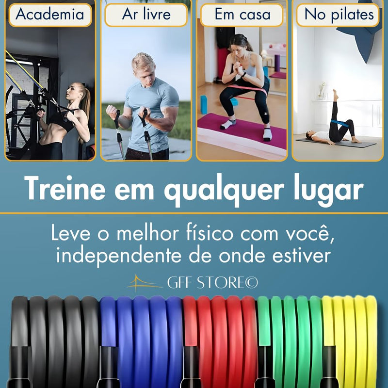 Kit 17 Peças Elástico Extensor + Miniband Treino Em Casa Exercício Físico Academia Fisioterapia Musculação Crossfit Pilates Yoga Aquecimento Funcional Alongamento Malhar Emagrecimento