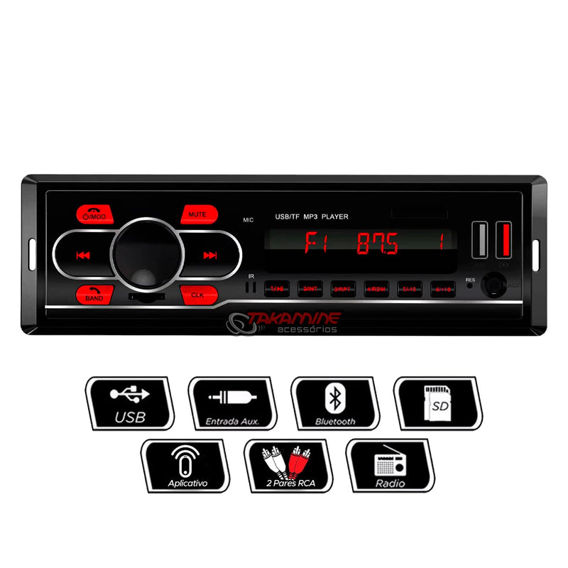 Som Automotivo Carro Radio FM MP3 Bluetooth 2 Entradas USB SD Player