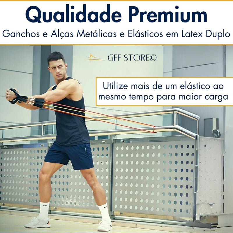 Kit 17 Peças Elástico Extensor + Miniband Treino Em Casa Exercício Físico Academia Fisioterapia Musculação Crossfit Pilates Yoga Aquecimento Funcional Alongamento Malhar Emagrecimento