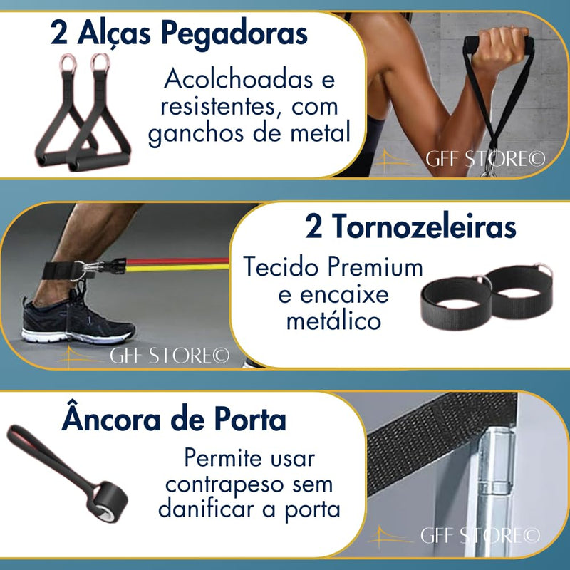 Kit 17 Peças Elástico Extensor + Miniband Treino Em Casa Exercício Físico Academia Fisioterapia Musculação Crossfit Pilates Yoga Aquecimento Funcional Alongamento Malhar Emagrecimento