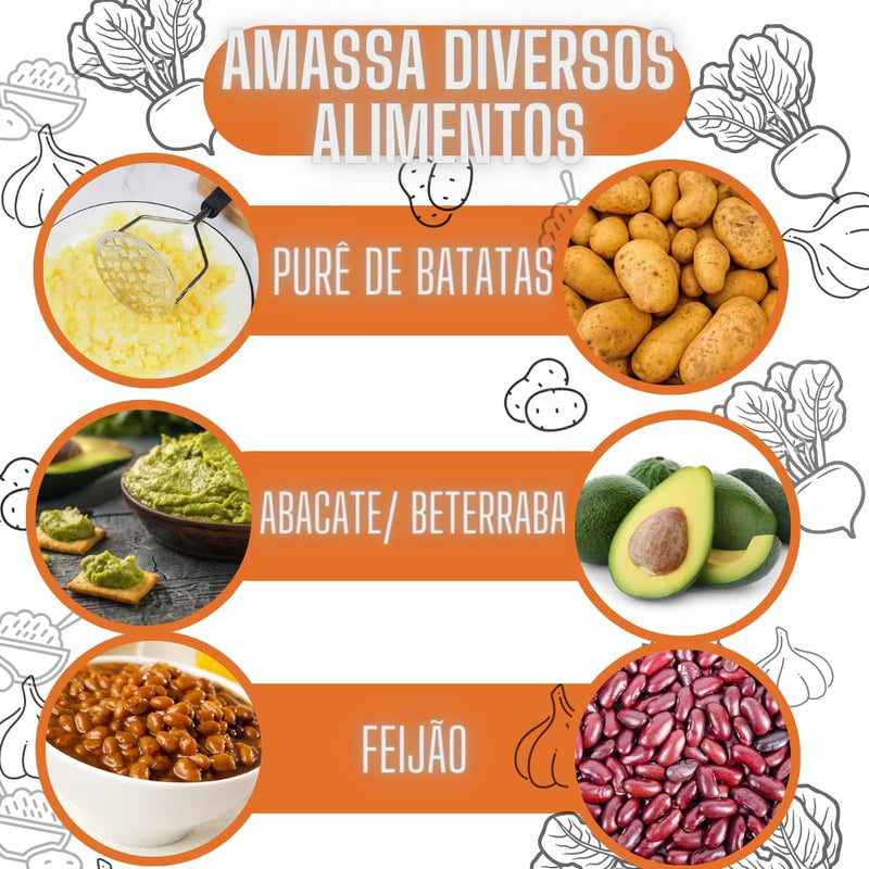 Kit 2 Peças Amassador Espremedor Triturador de Alho e Amassador de Batatas.